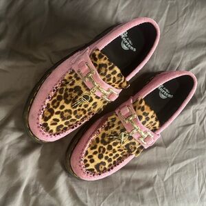 Dr. Martens Pink Suede Loafers with Leopard Accent
